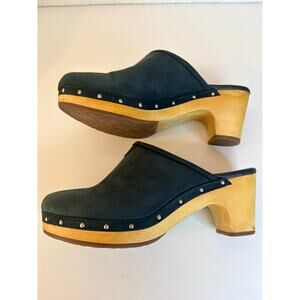 UGG Abbie Wooden Clogs Size 10 Emerald Green Suede Shearling Platform